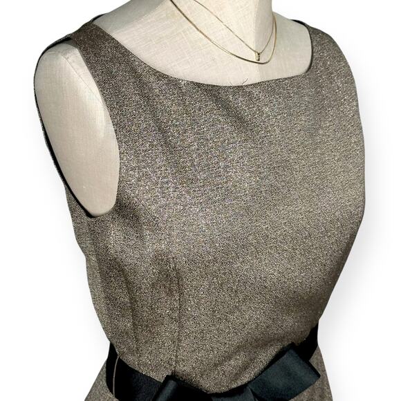 LK BENNETT UK Cerys Sheath Gold Dress Metallic Bow Tie Knee Length Cocktail Chic - Picture 3 of 11